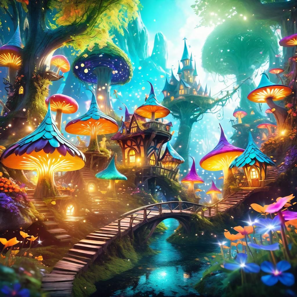 Enchanting Fairy Village in a Mystical Magic Forest, cinemat...