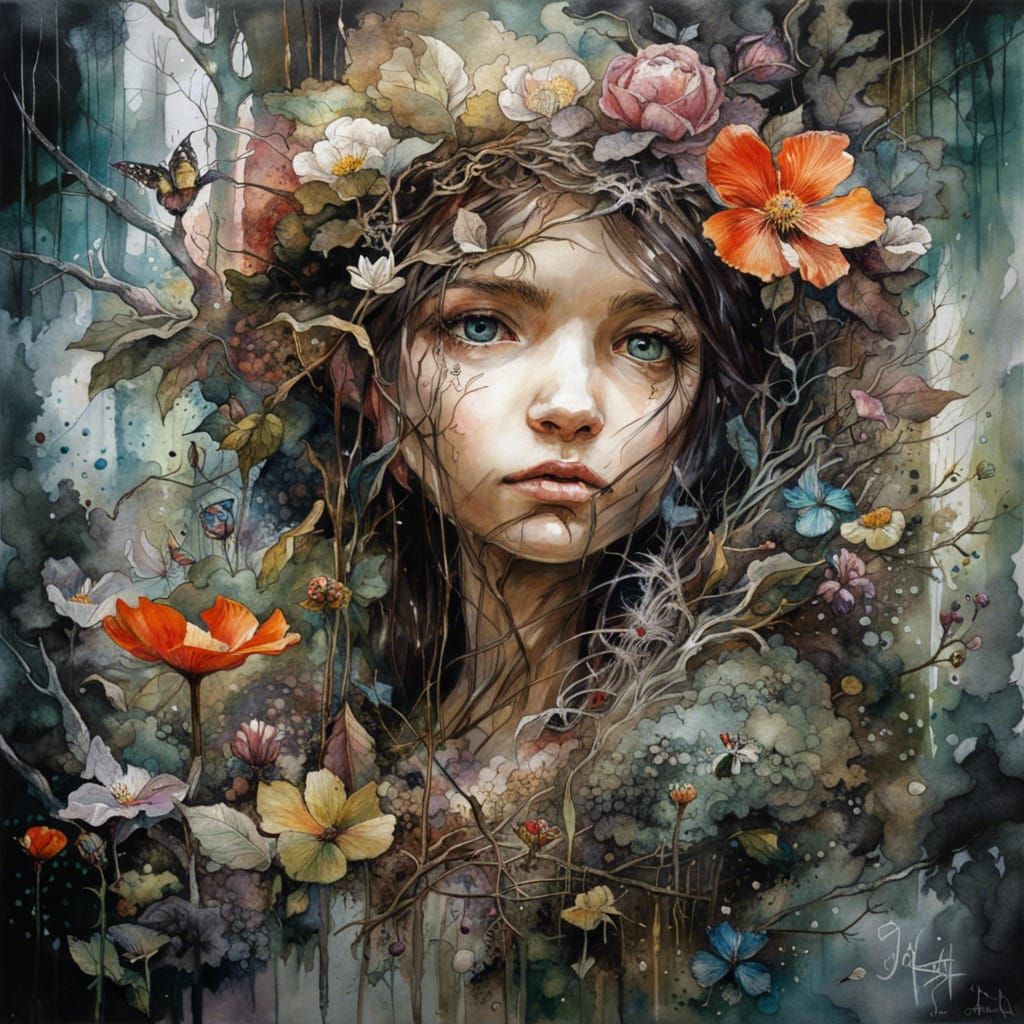 Enchanted Forest Hidden in Flower Petals: Dark Fantasy