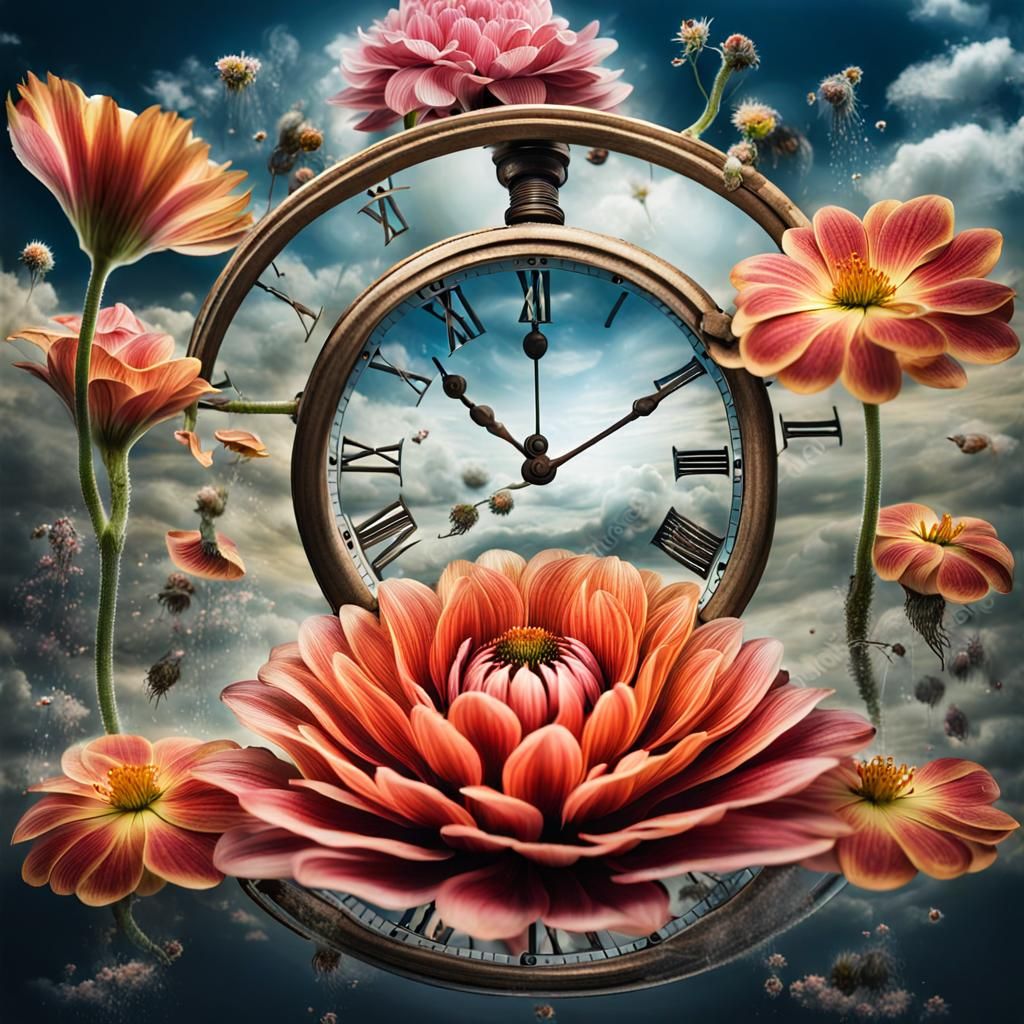 Surrealism. Suspension of Time in the capture of an image. Time lapse photography of a blooming flower.  Hyperdetailed a...