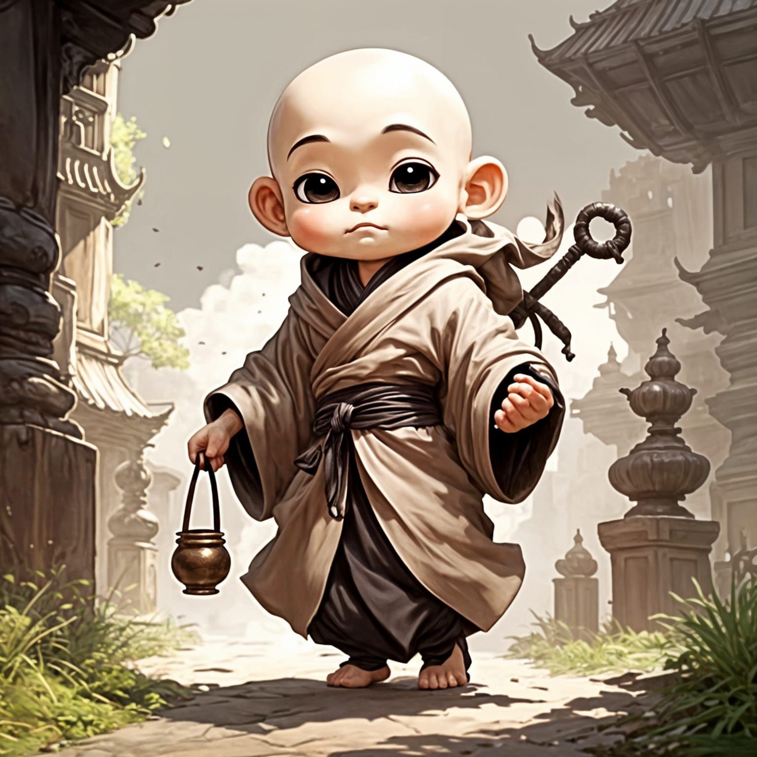 <lora:Chibi Love:1.0> cute monk going to mass, chibi style c...