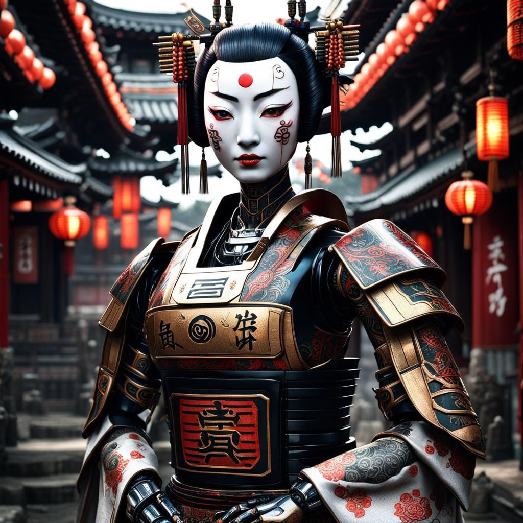 an ultra-realistic, hyper-detailed, epic and fantastic cinematic style photograph of a japanese robot ...  by @Narrete mihi Claudii