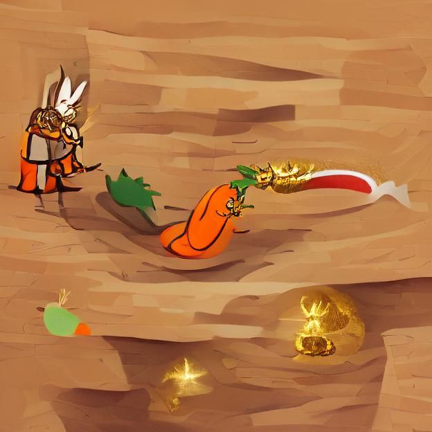 A secretive warrior carrot stealing gold from a dragon