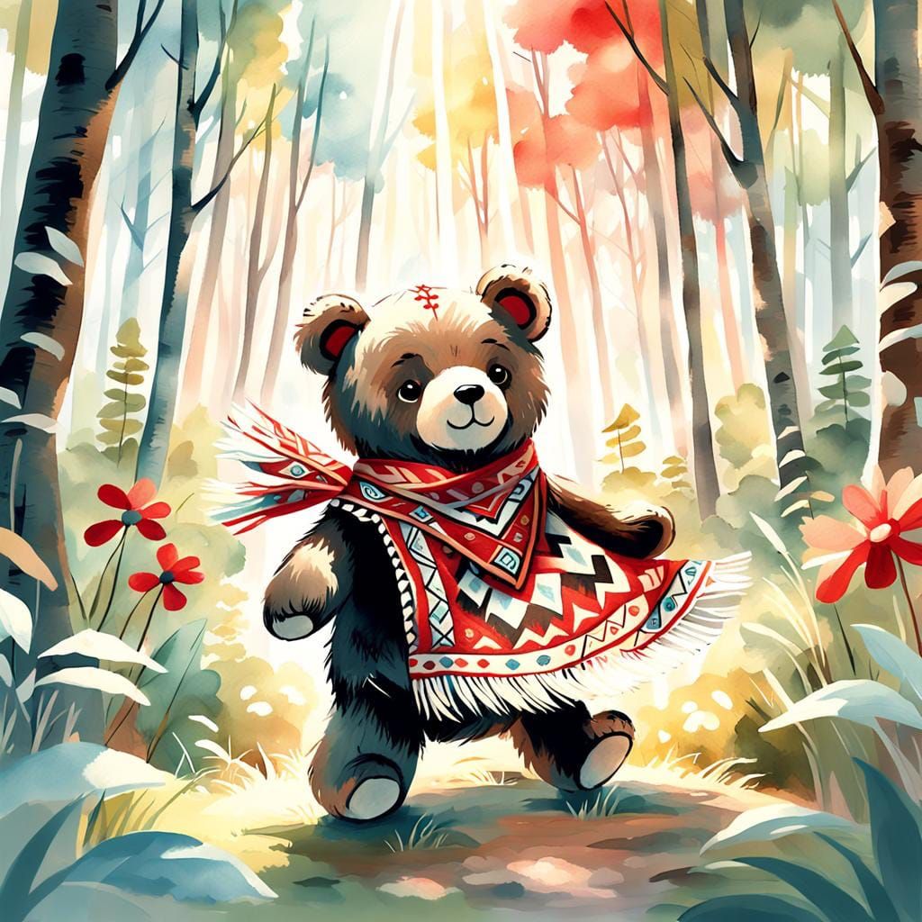 Teddy Bear Finds Indigenous Weaving in Forest