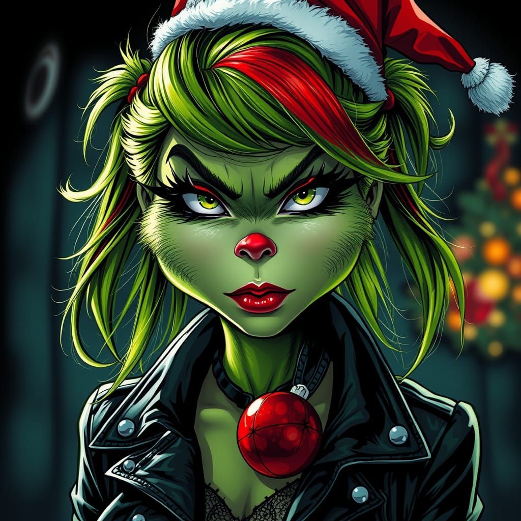 Edgy Female Grinch in Comic Book Style