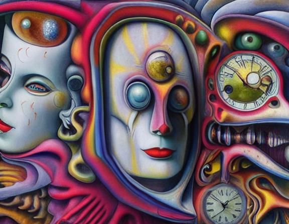 Two yellow jesters with lapiz lazuli cristal clock heads, Me...