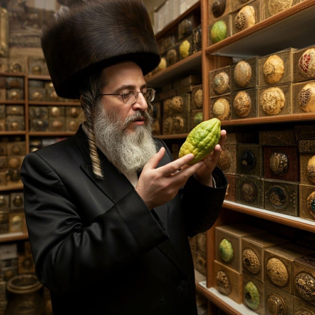 Orthodox Jew Examines Exquisite Etrog in Hyper-Realistic Etr...