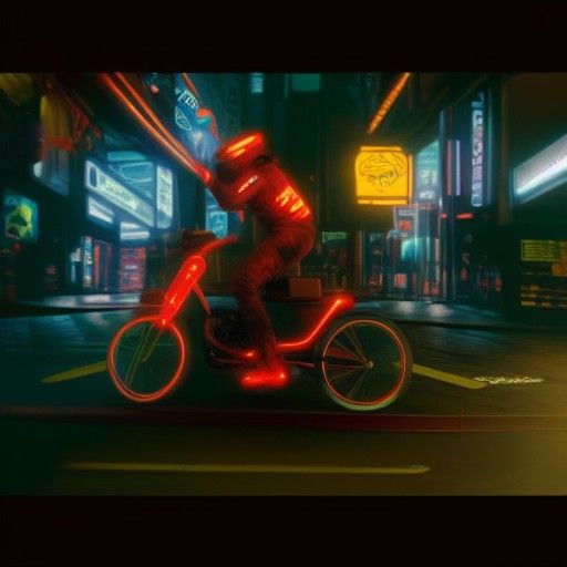 Elmo riding a bike in cyberpunk 2077 oil painting by James G...