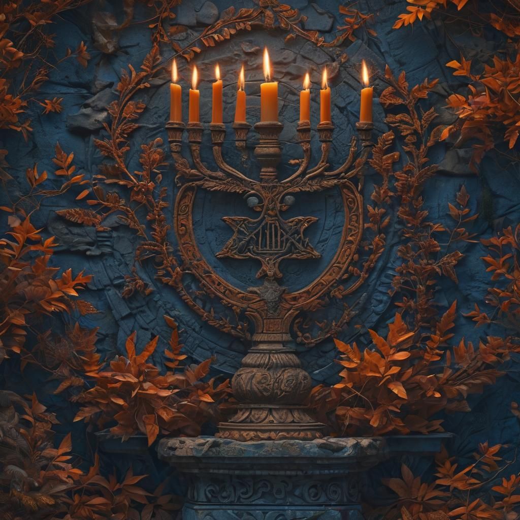 Mystical Menorah with Golden Light, Fantasy Concept Art