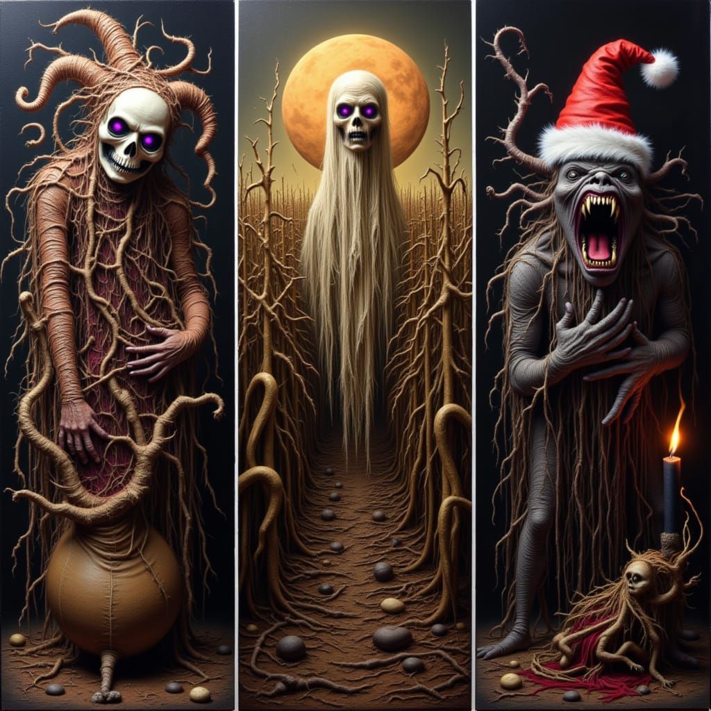 Surreal Halloween Triptych: Dark Fantasy Art