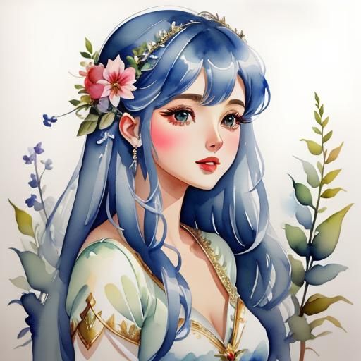Gorgeous Fairy Princess, watercolor illustration by unknown artist <lora:Watercolor sd15:1.0>