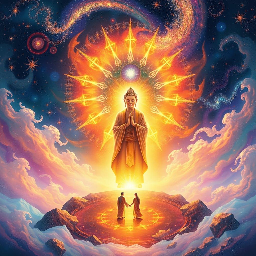 Ethereal Being Radiates Kindness in Cosmic Vortex