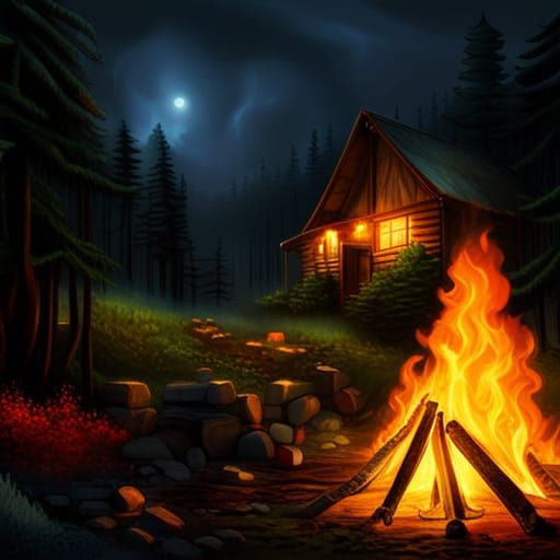 Campfire and Cabin  by @undefined