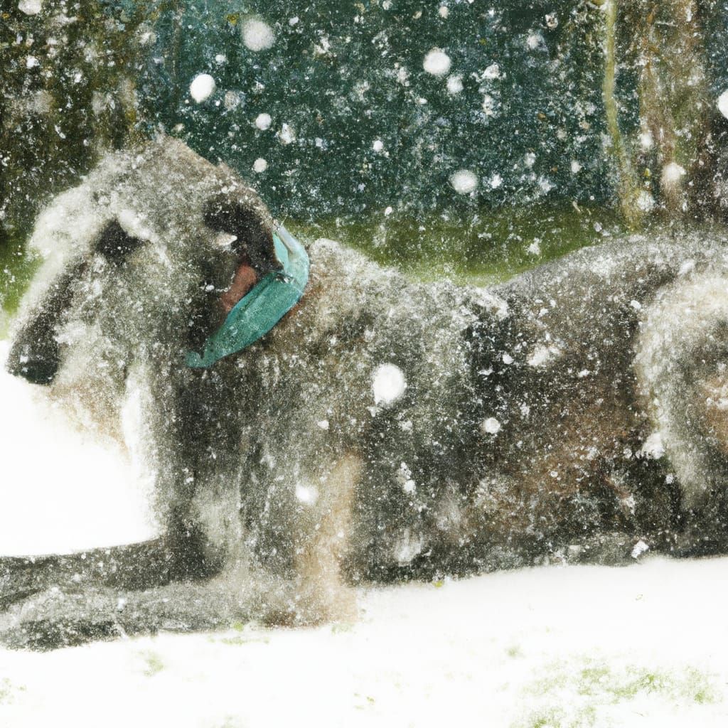 Irishwolfhound basking in the falling snow