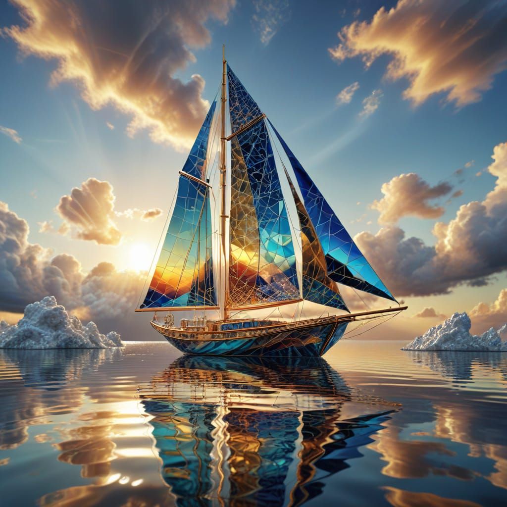 Upon the sea so wide and blue, The wind it sings, the sky is true.  by @Obsidian