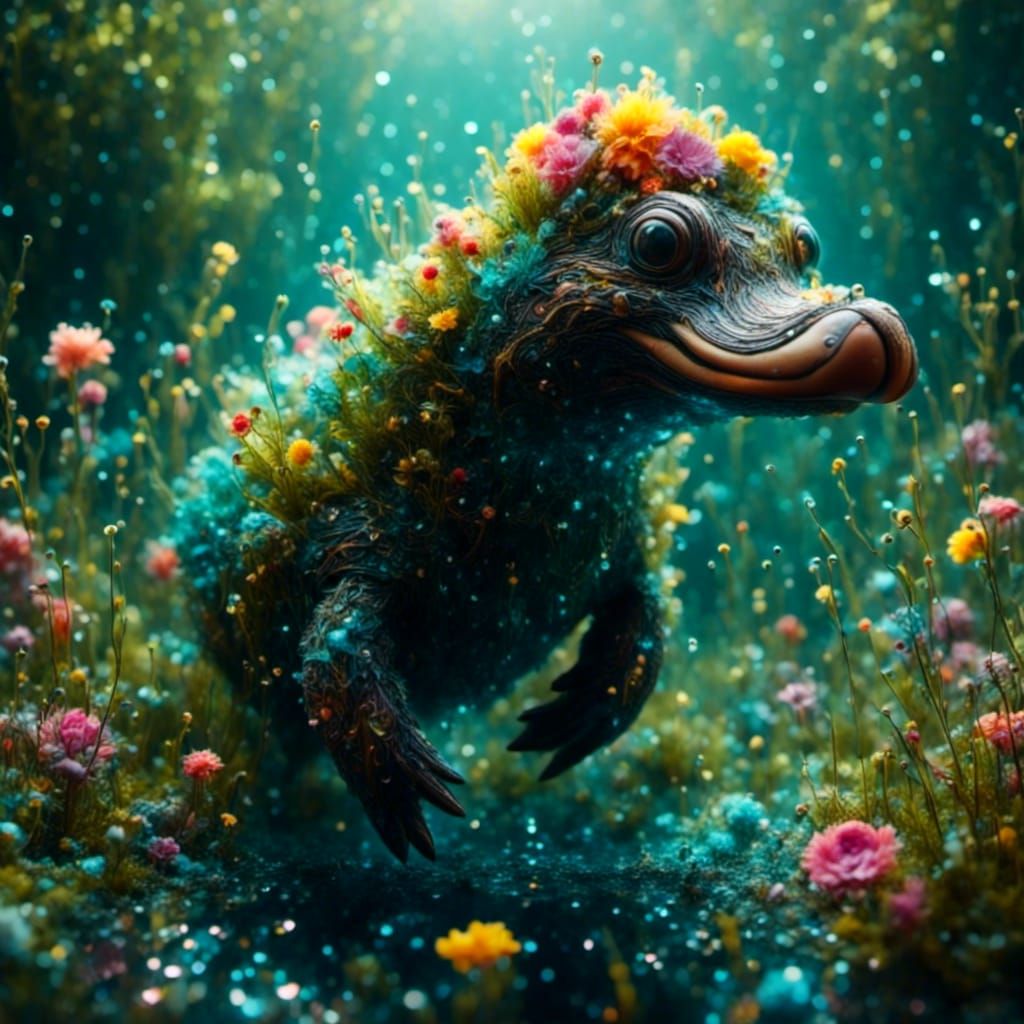 Bioluminescent Platypus in Colorful Smoke