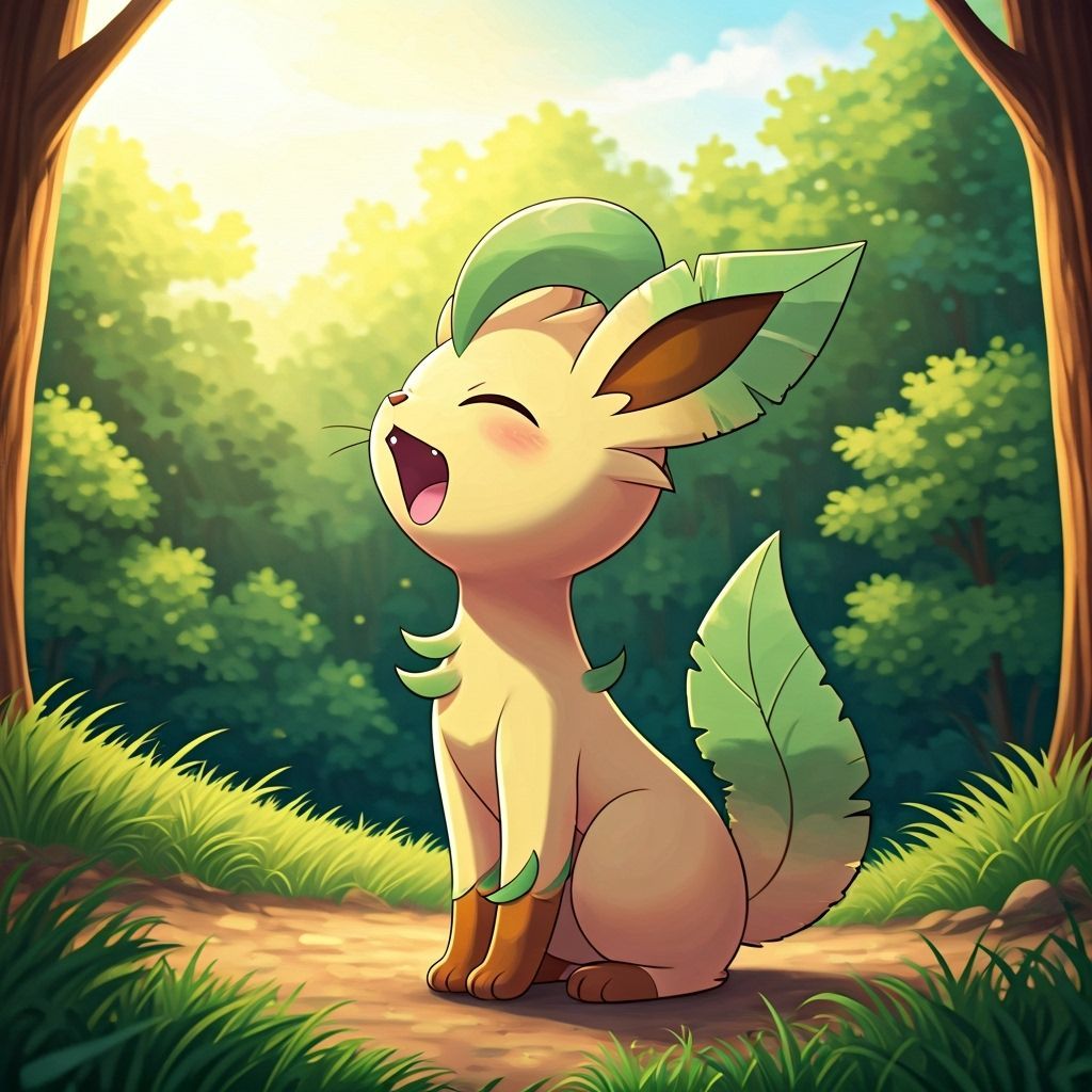 Adorable Chibi Leafeon Howling in Forest