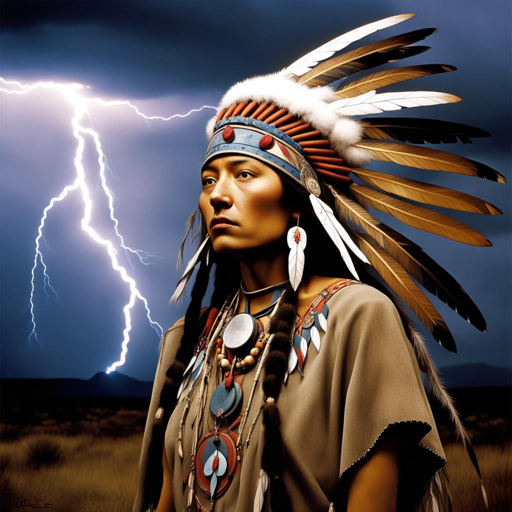 Lightning  strikes Native American Thunder Beings, Heyokah, ...