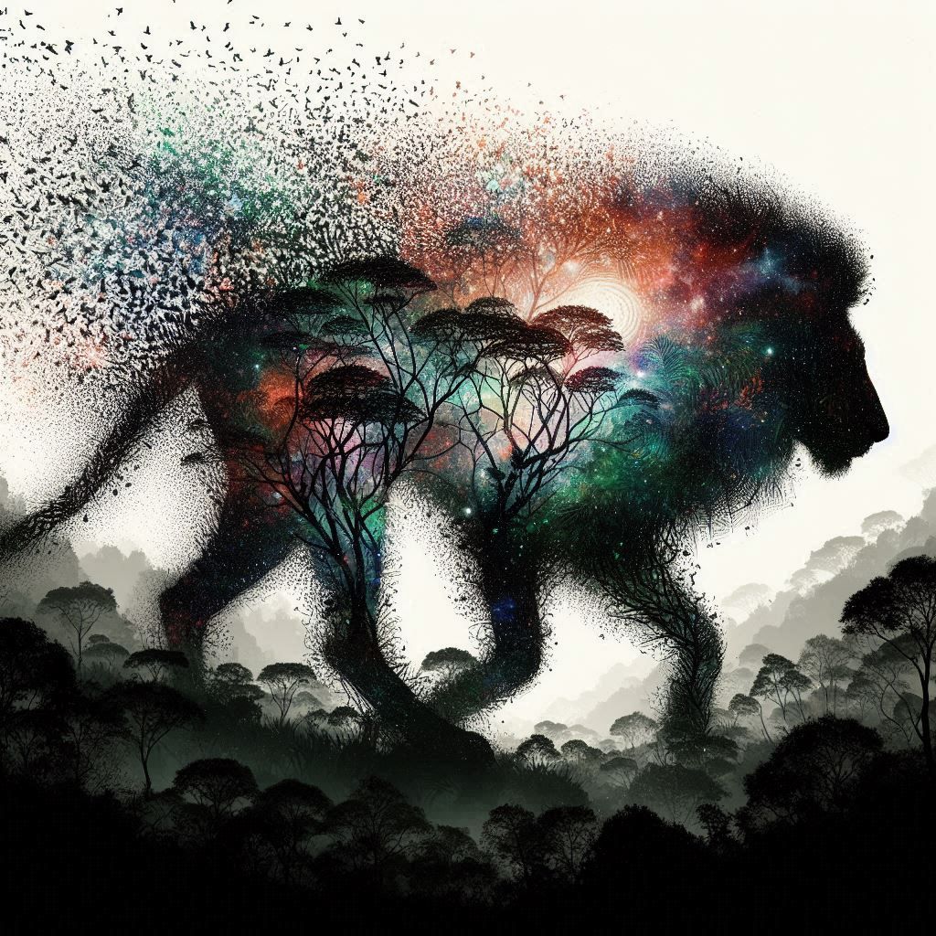 double exposure beautiful fantasy DALL-E 3 portrait landscape..