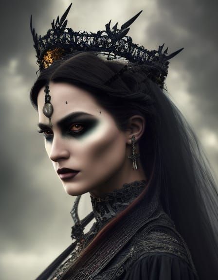 Terrifying Gothic Witch Portrait in Hyperrealistic Style