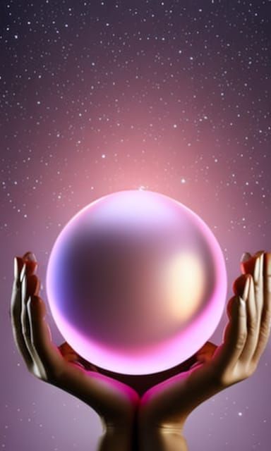 Woman holding a pink crystal ball in both hand  by @Grumpy 