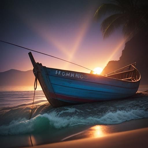an old little fishing boat in a fairy bay