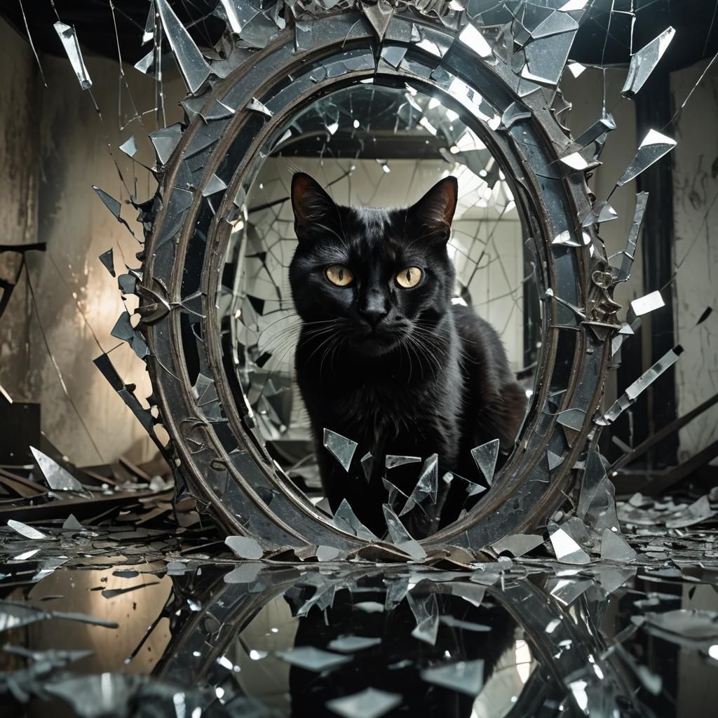 Superstition, Friday the 13th, black cat, broken mirror   by @Amanda Haury