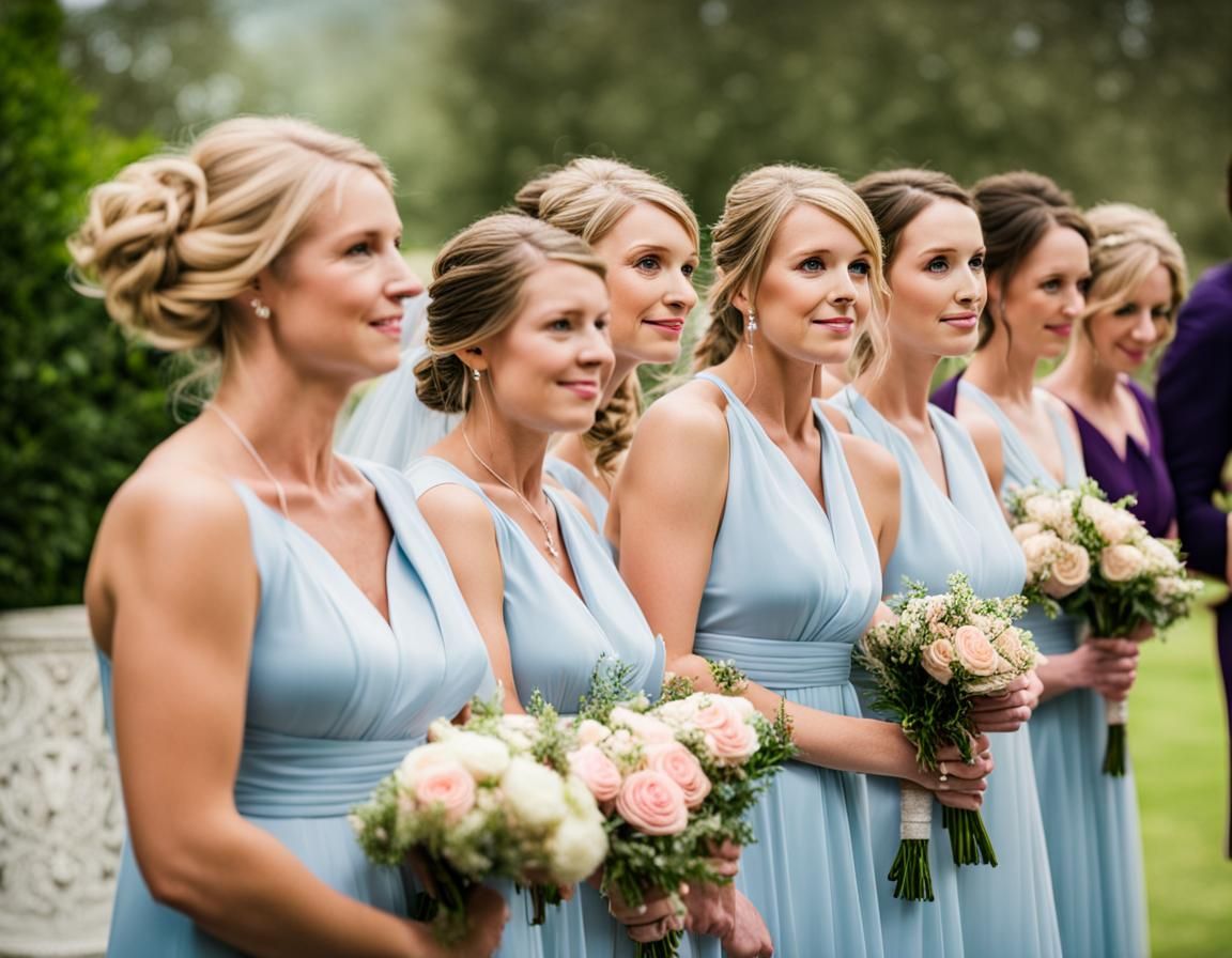 Bridesmaids all waiting in anticipation of the bride throwing her ...