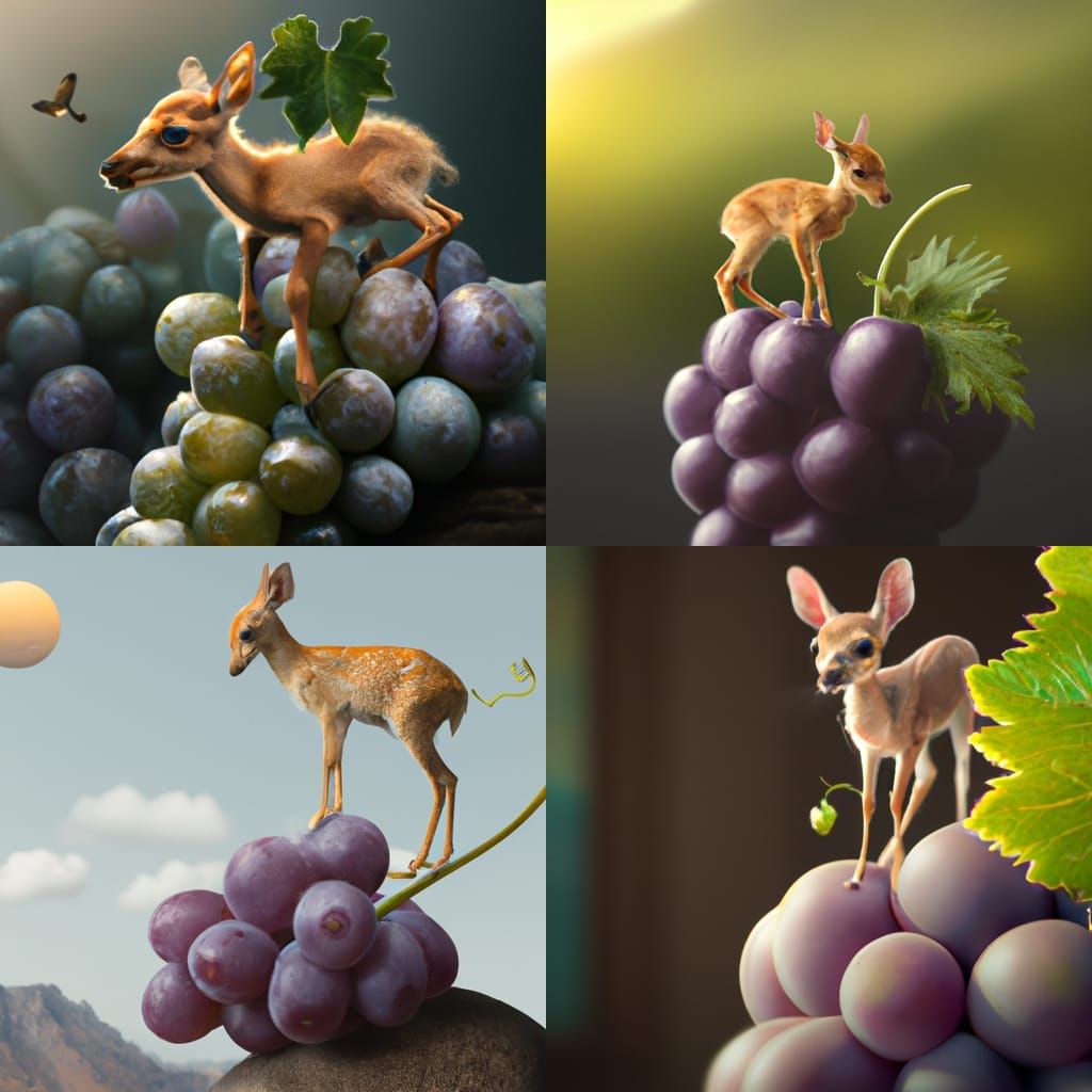 The worlds smallest deer standing on a grape, digital art