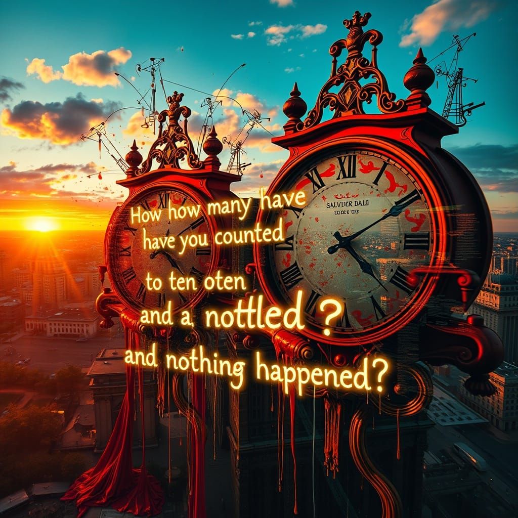 Surreal Melting Clocks in Hyperrealistic Cityscape