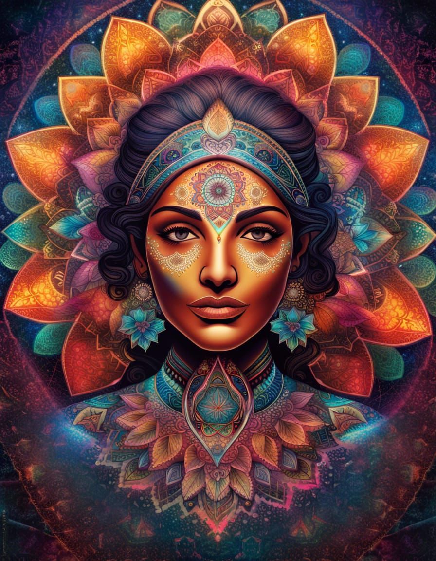 Portrait of India Woman in Flower Mandalas - AI Generated Artwork ...