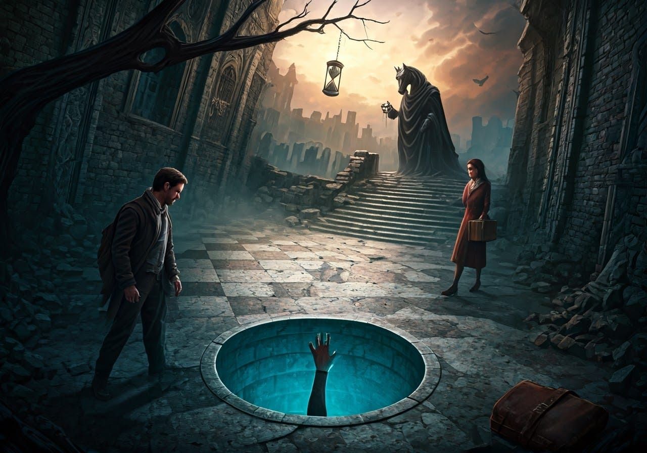 Mysterious Fortress Beckons, as Woman Fleeing Ominous Atmosp...