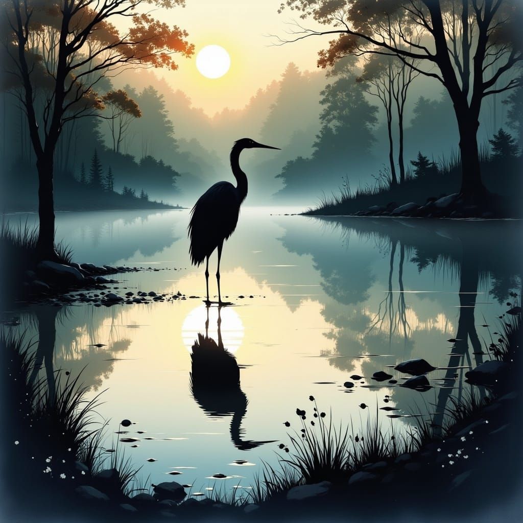 Silhouette of a heron   by @Owl Lady 
