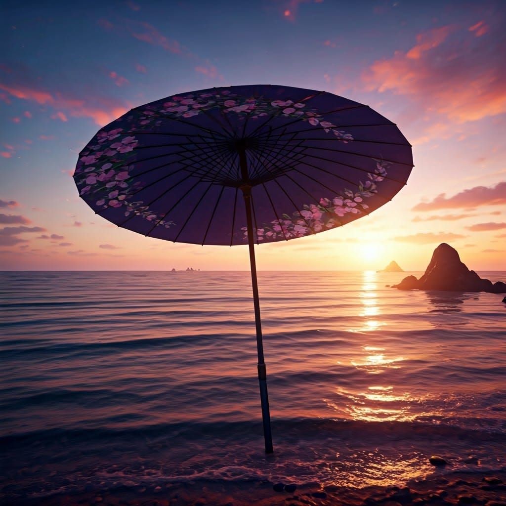 Majestic Deep Purple Umbrella with Floral Patterns and Beach...