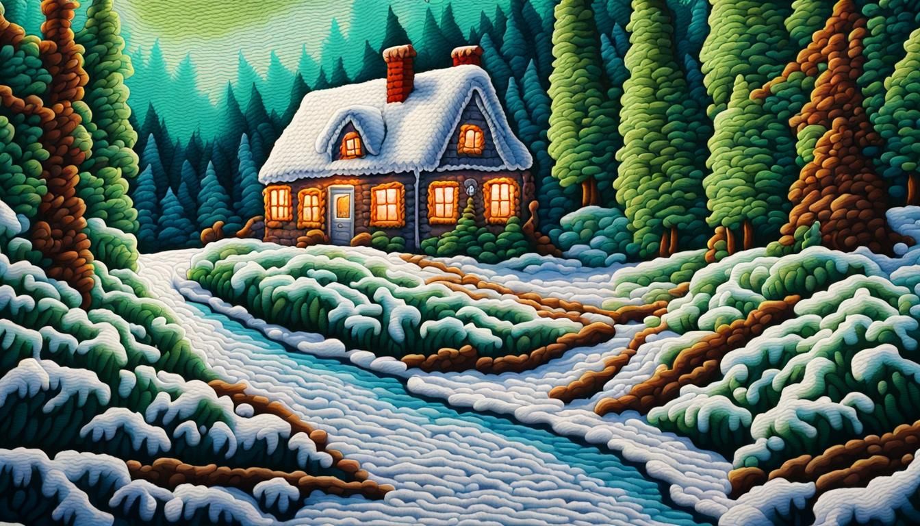 winter landscape crocheted in thin yarn