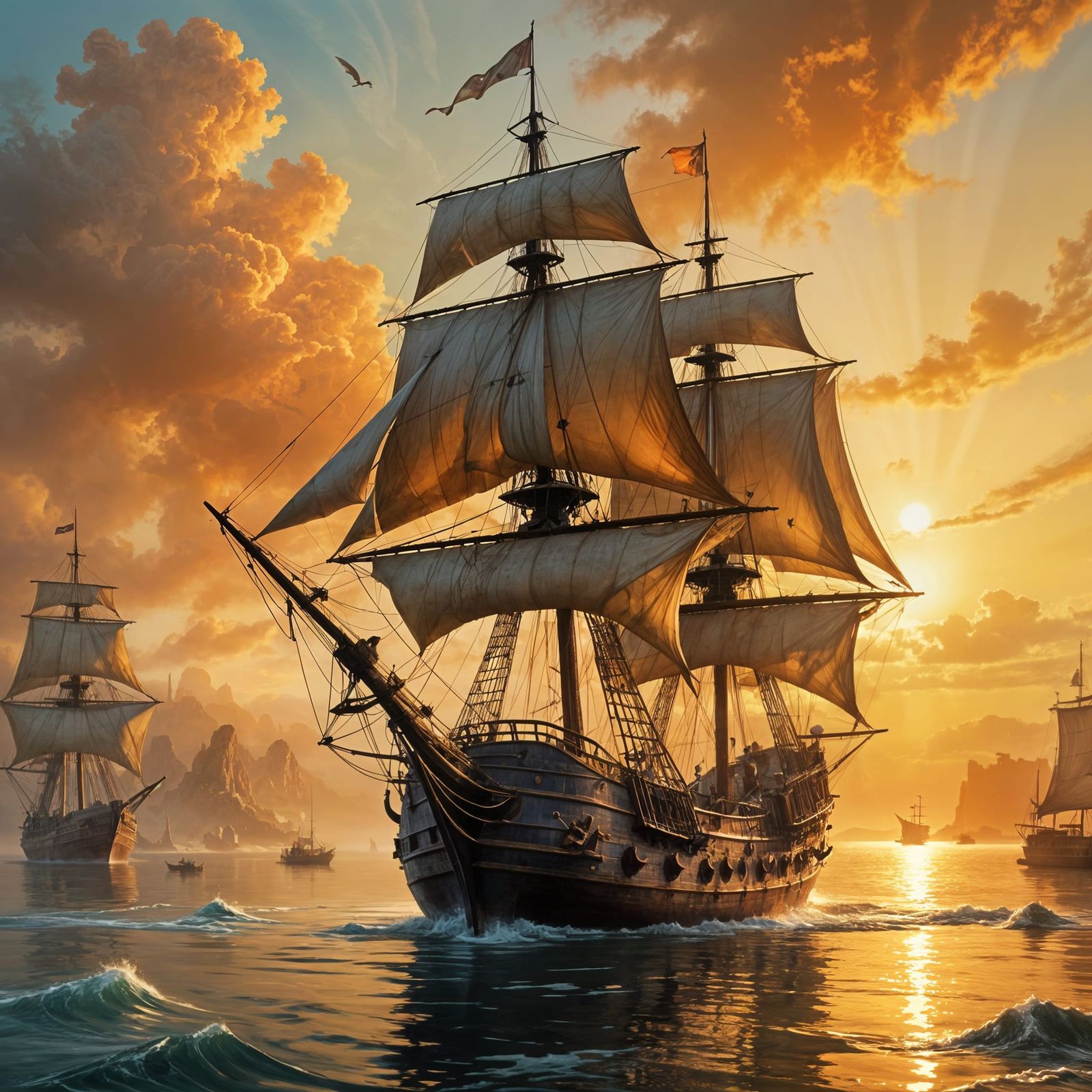 Galleon leaving the harbor at Sunrise  by @Ajfanthony