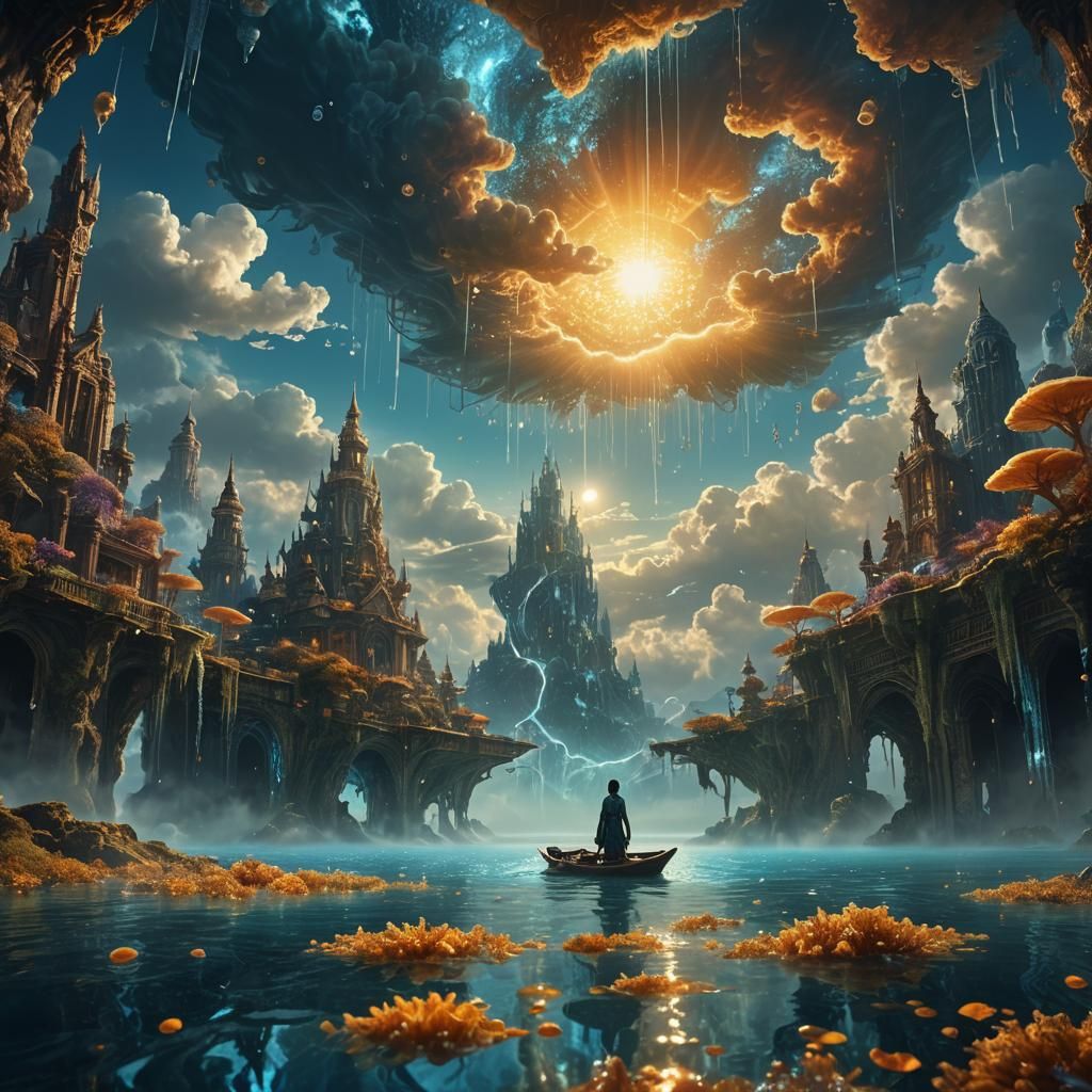 Mystical Realm: Fire and Water Unite as Matte Painting