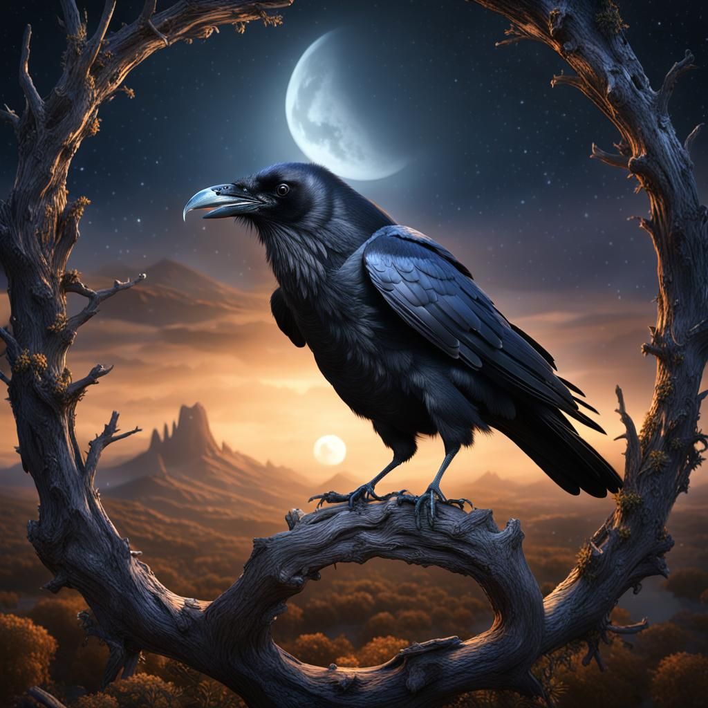 A majestic  richly detailed black raven