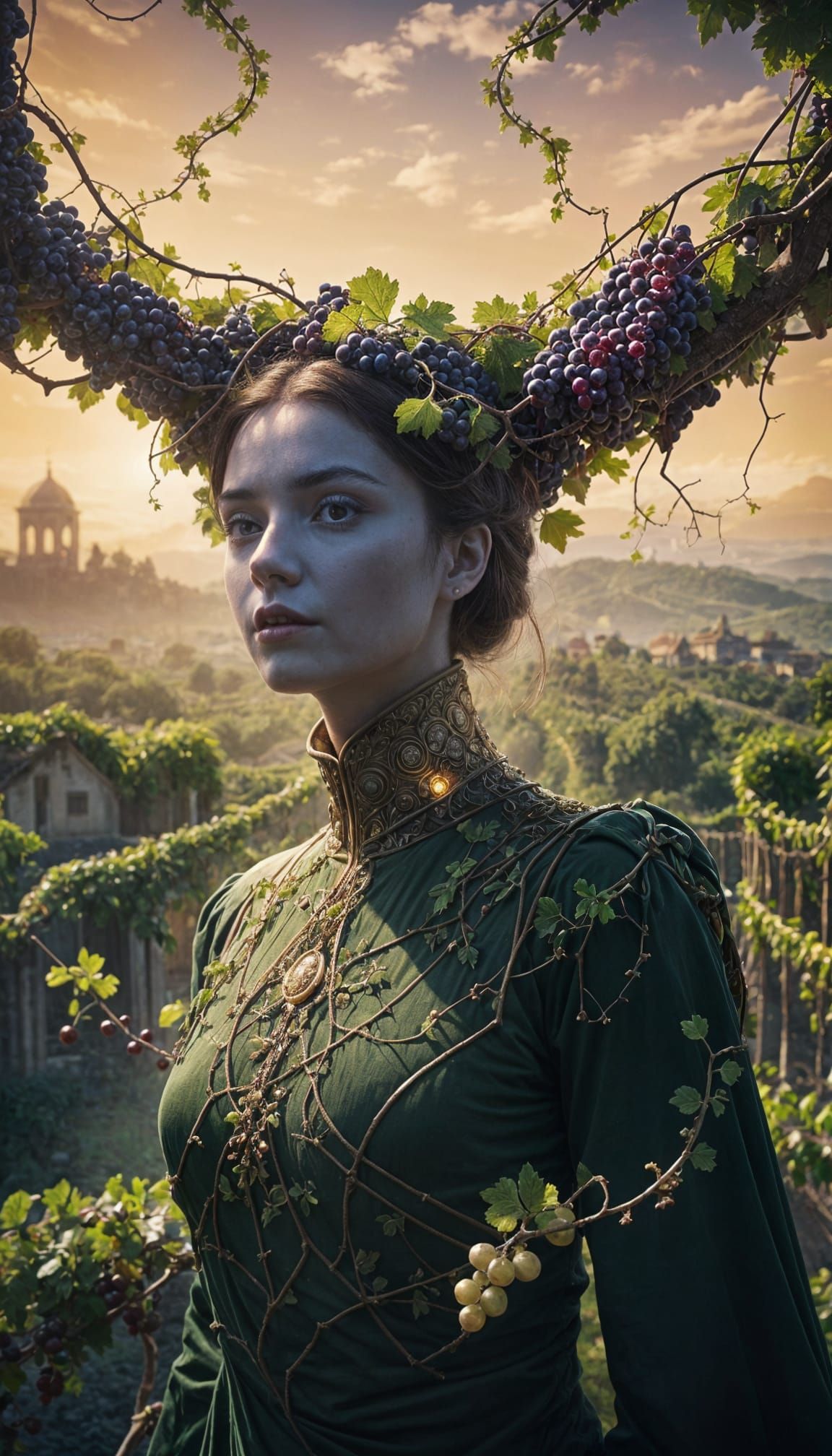 Surreal Skies: Grapes and Vines in a Dramatic, Maximalist Sc...
