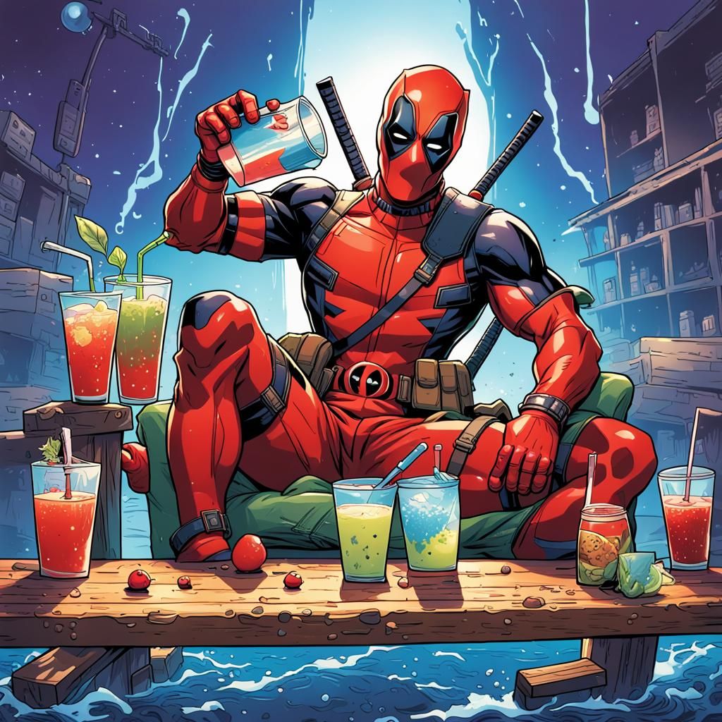 funny picture of deadpool drinking the fortnite slurp juice