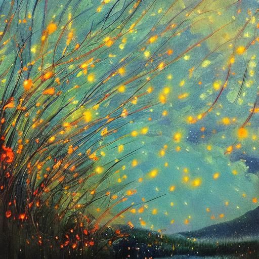 Fireflies Illuminate Sanxingdui Ruins in Neo-Impressionism