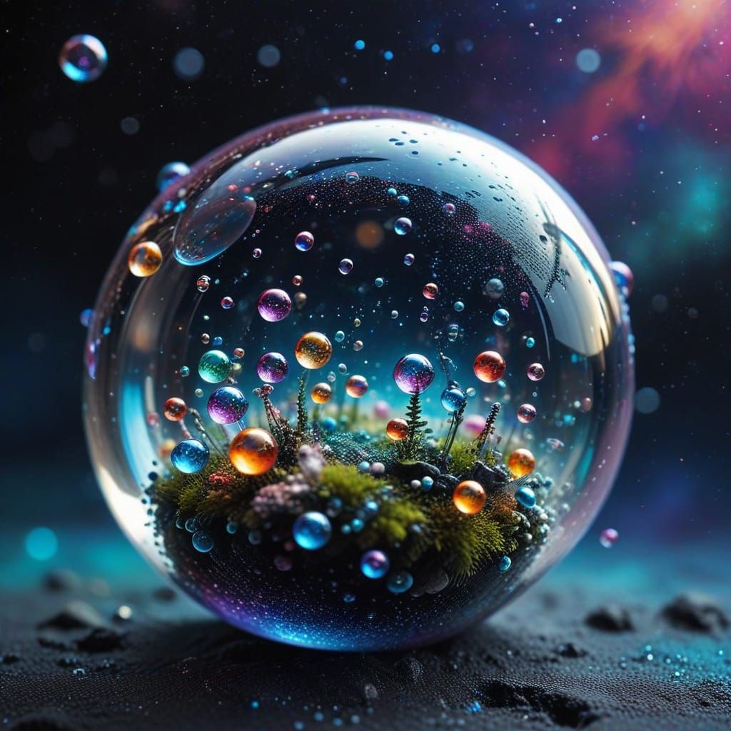 And The bubbles danced across the universe,
A multitude of sparkling colours 
Each bubble it's own little world, miniature planets