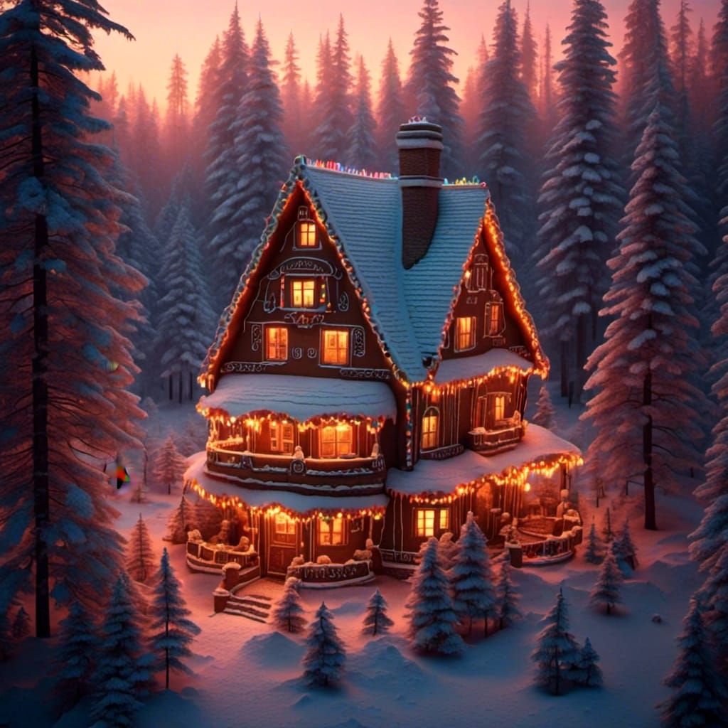 Gingerbread house in forest at dawn - AI Generated Artwork - NightCafe ...