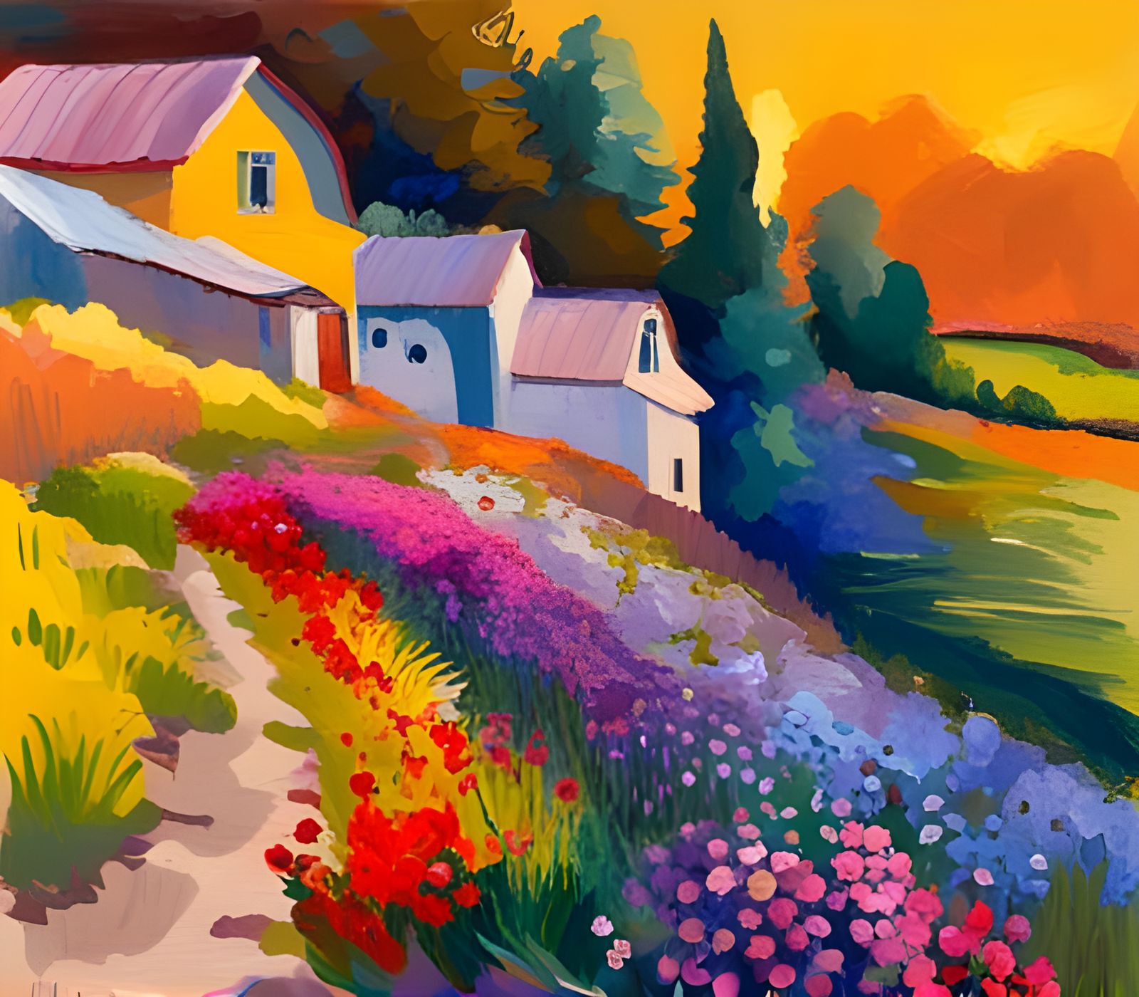 colorful landscape at spring