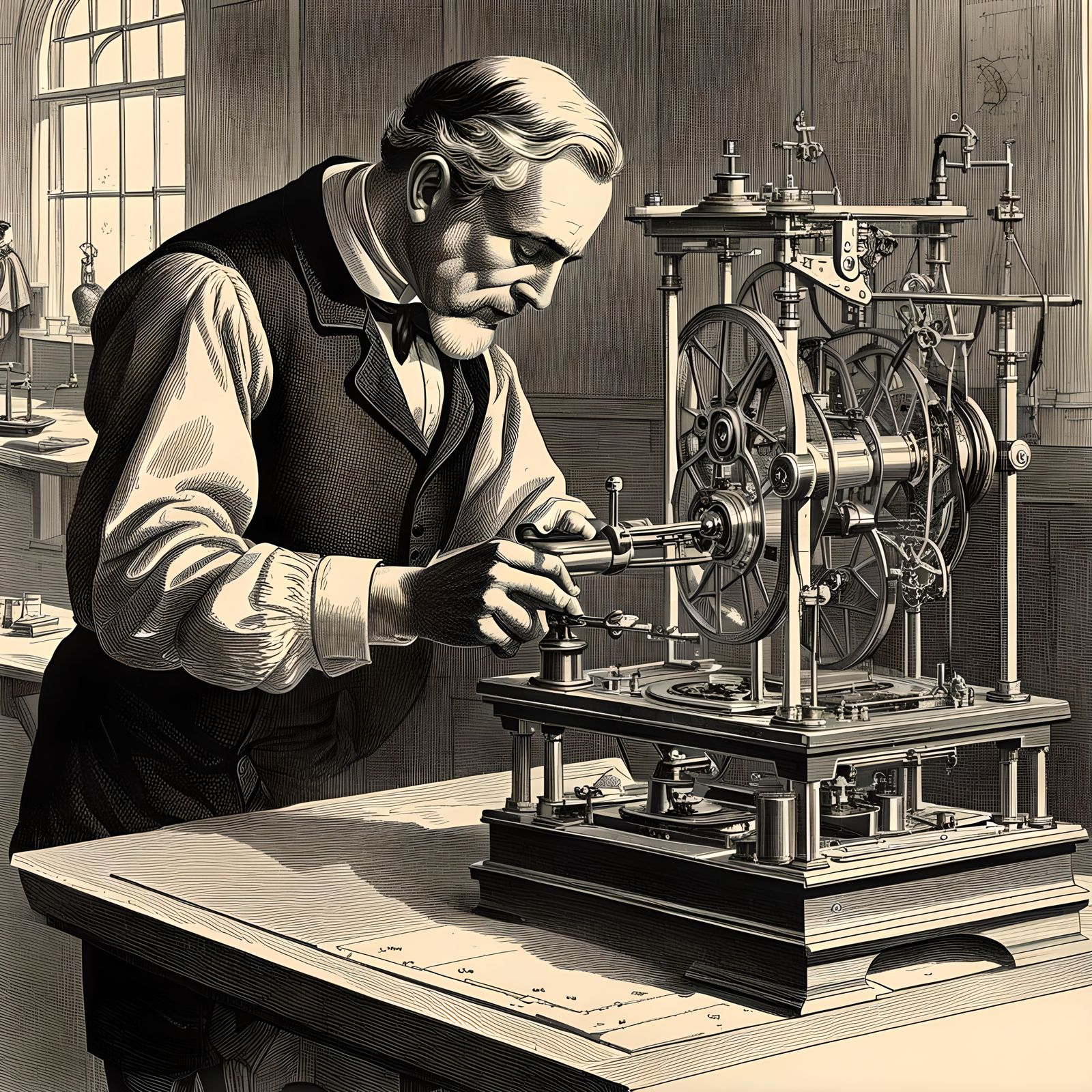 An automaton working as a watchmaker in watchmaking workshop...