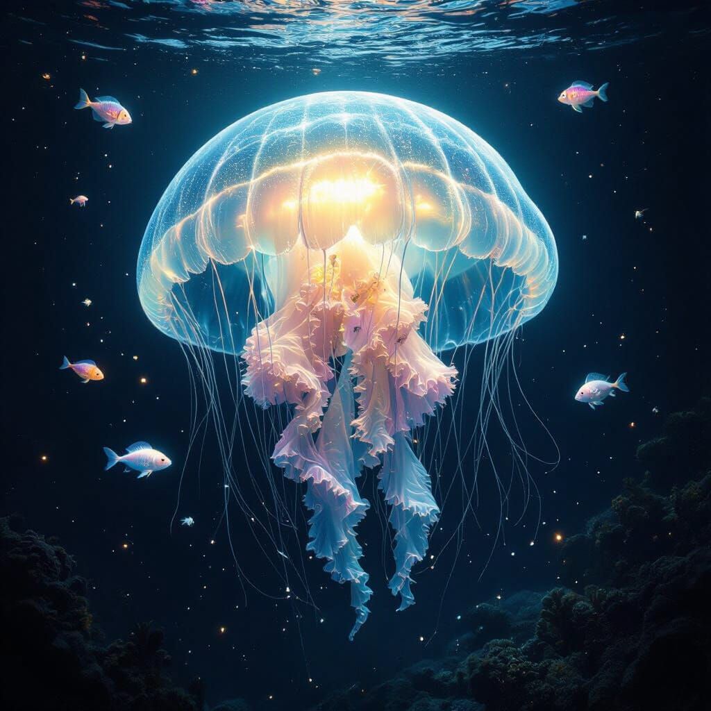 A bioluminescent jellyfish.  by @Ai Artist Naran