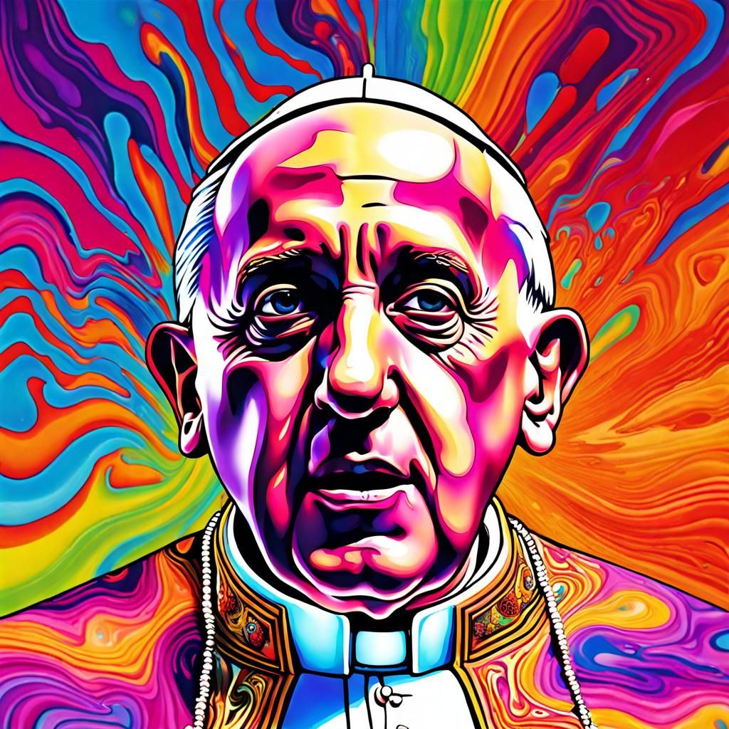 High definition portrait of the pope with a melting face wit...