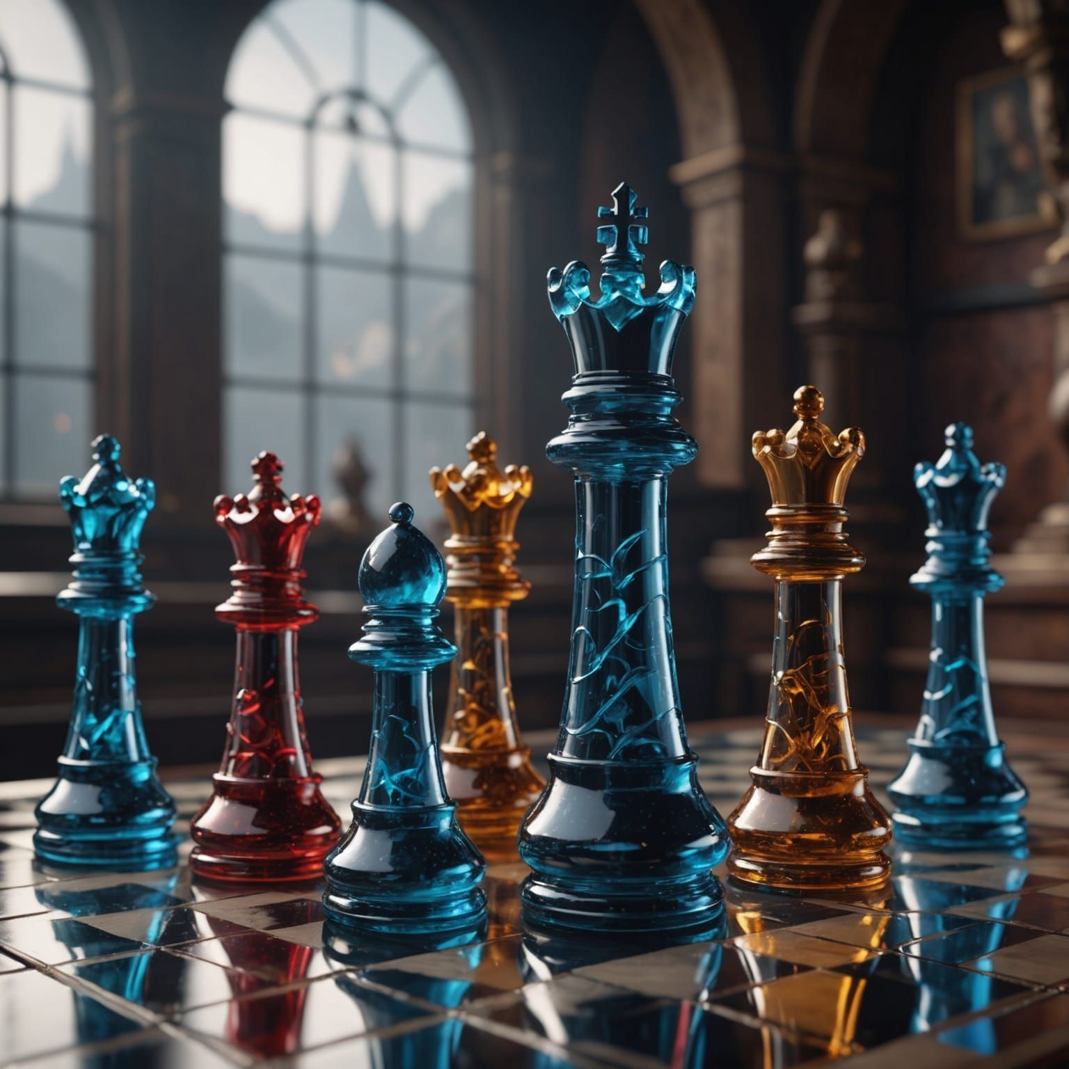 Real-Action Glass Chess in Detailed Matte Painting