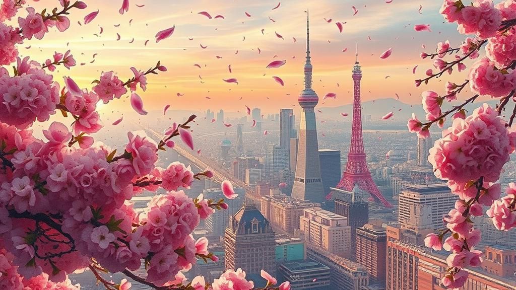 Cherry Blossom Tokyo Skyline  by @undefined