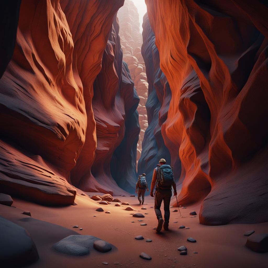 Hiker in a Slot Canyon