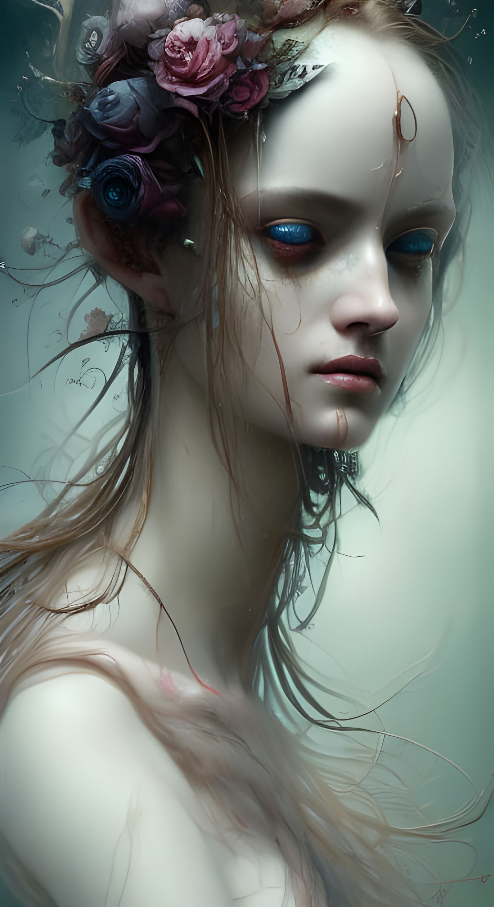 Elaborate Melting Woman in Water, Hyperrealistic Art